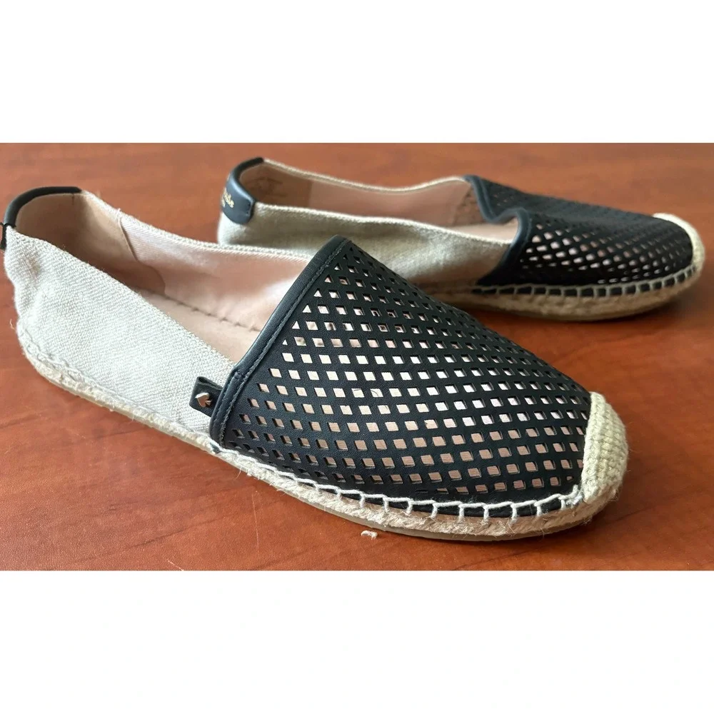 Kate Spade Greer Black Perforated Leather Espadrille Flats Shoes Womens 7.5B